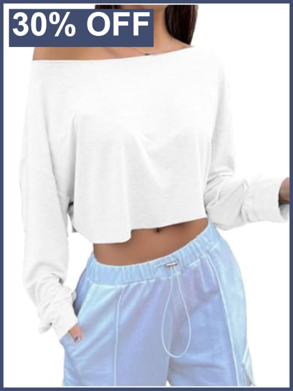 Off Shoulder Long Sleeve Crop Top Oversized Tshirts